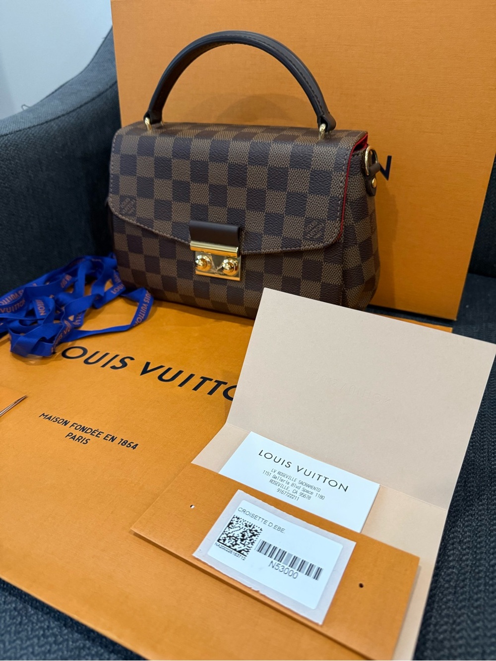 Croisette Louis Vuitton Brown Damier Satchel with Gold Hardware